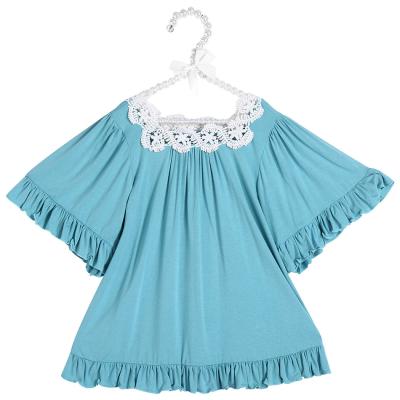 China Casual high quality big cuff baby clothes mid sale sleeve lace ruffle top for babies for sale