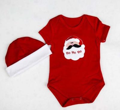 China Custom Printed Sleeveless Cotton Christmas Santa Claus Baby Romper Set for sale