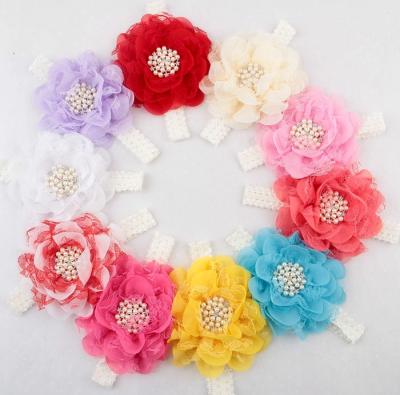 China New Soft Lace Flower Girl Baby Headband Bow Elastic Hair Accessories for sale