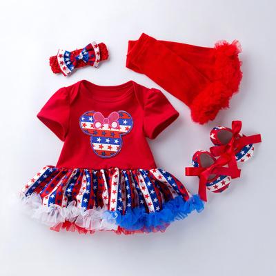 China Sweet 4th of July Baby Cotton Romper Dress Set Independence Day Baby Clothing for sale