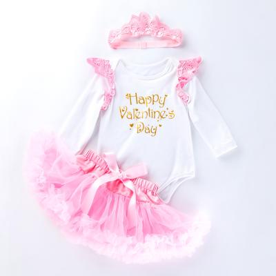 China Casual cute Valentine's Day long sleeve pettiskirt apparel set with headband for sale