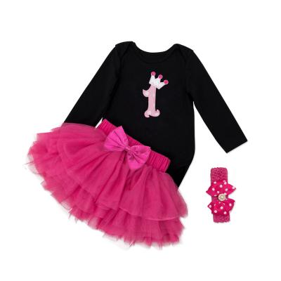 China Newest Soft Wholesale Newborn Baby Rompers Sets Baby Birthday Gift Tutu Skirt Headband Baby Clothes for sale