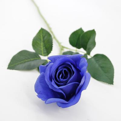 China Northern Europe Roses Royal Blue Soft Premium Latex Foam Artificial Flowers Real Touch Elegant Royal Blue Artificial Flower for sale