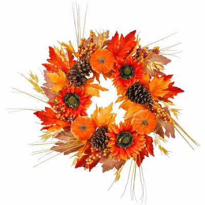 China Amazon's Other Hot Selling Autumn Fall Wreath Sunflowers and Pumpkins Decorative Wreaths Fall Decor Wreath for sale