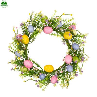 China High Quality Artificial Artificial Foliage Easter Wreath with Colored Egg and Mixed Twigs Sprout Garland for Front Door with Easter Decorations for sale