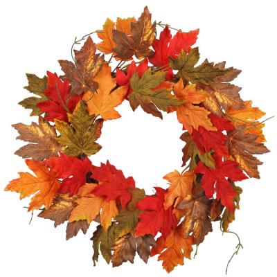 China High Quality Artificial Foliage Supplies Wholesale Autumn Maple Leaves Fall Wreath Artificial For Season Decoration Summer Wreaths For Front Door for sale