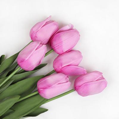 China QH208-0014D mini real touch PU tulips plastic latex plastic wholesale artificial flower for decoration wedding home for sale