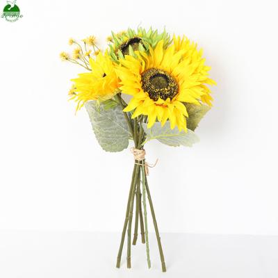 China Other Yellow Sunflower Artificial Flower Silk Bouquet for Decoration Office Party Garden Home Decor for sale