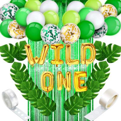 China Wedding Anniversary Decorations Set to Include Wild Palm Leaves Foil Fringe Curtain Balloons Latex Confetti Balloons Ribbon Strip for the Party for sale