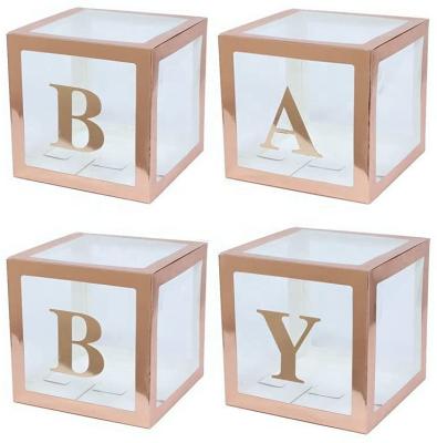 China Balloon Box Balloon Box Balloon Boxes Party Decorations 4 Pcs Transparent Balloons Decor Boxes With Letter BABY LOVE Design For Boys for sale