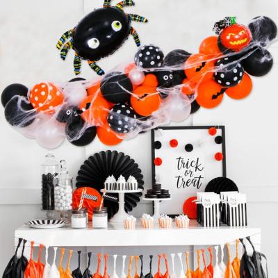 China Balloon Garland Arch Halloween Wedding Wedding Kit with Orange Halloween Spider Web Black Spider Balloons for Halloween Day Party Decorations for sale