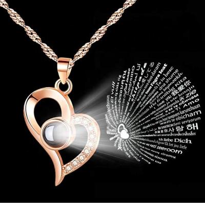 China Valentine's Day Gift Hot Sale Silver Necklace 100 Languages ​​Gift Set I Love You | Jewel Projection Nano Necklace for sale