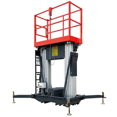 China Advertising Company 6M 8M Dual Masts Aluminum Aerial Work Top Hydraulic Lift Platform Pusher for sale