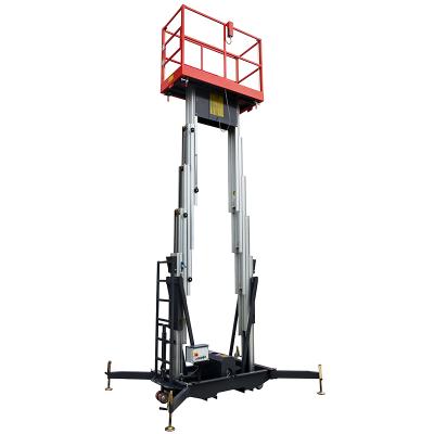 China Advertising Company 6M-12M Aluminum Double Masts 200Kg Lift Work Platform Aerial Lift for sale