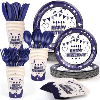 China All party holiday festival new product birthday party tableware blue and white disposable party decoration 24 guests party supplies for sale