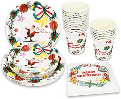 China Disposable Eco-friendly High Quality Christmas Party Supplies Disposable Tableware Set Paper Cup Paper Plate Party Supplies Serves 20 People for sale