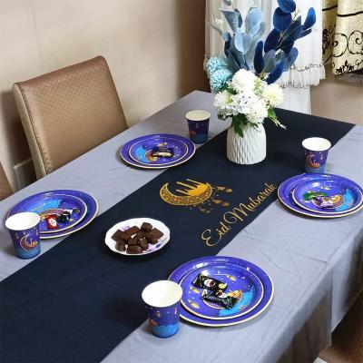 China Party Festival Supplies Eid Mubarak Table Decorations Islamic Party Mubarak Supplies Disposable Plates, Napkins, Cups for sale