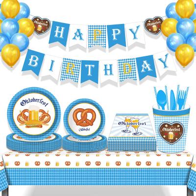 China Disposable Blue Beer Festival Theme Eco-friendly Party Supplies Oktoberfest Day Banner Balloon Cake Topepr Holiday Oktoberfest Party Decoration for sale