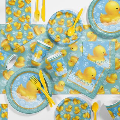 China Disposable Eco-friendly Duck Theme Birthday Decoration Baby Shower Party Decoration Paper Rubber Tableware for sale