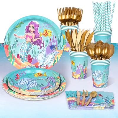 China Disposable Eco-Friendly Mermaid Party Supplies Serves 16 Mermaid Dishes & Napkins 54