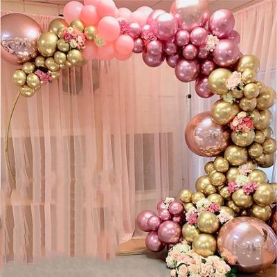 China 134pcs Chrome Gold Pastel Baby Pink Balloons Garland Arch Kit 4D Rose Balloon For Birthday Wedding Party Decor Disposable Eco-Friendly for sale