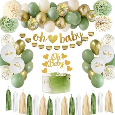 China Decoration Party Supplies New Retro Bean Balloon Set Baby Birthday Shower Party Green Tassel Paper Flower Ball Decorative Paper Set for sale