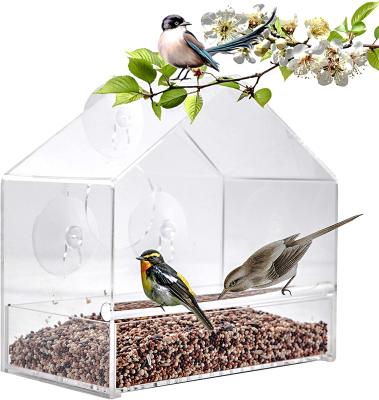 China Eco-friendly Acrylic Window Bird Feeder With Sliding Seed Tray And Strong Suction Cups Easy To Clean Bird Feeder For Outdoor for sale