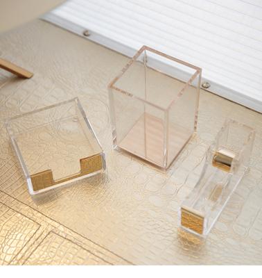 China Eco-friendly stationery special ornaments clearing Nordic acrylic transparent gold pen holder file holder stationery set storage for sale