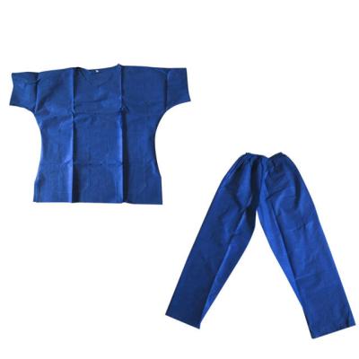 China Nonwoven Disposable Top+Pant SMS40gsm Pajamas Blue Scrub Disposable Suit Doctor Uniform for sale