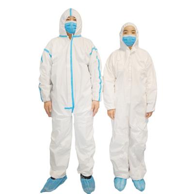 China Overcoat Factory Price Hot Sale Disposable Suit Clothing Waterproof Coverall With Blue Stripe 40pcs/ctn for sale