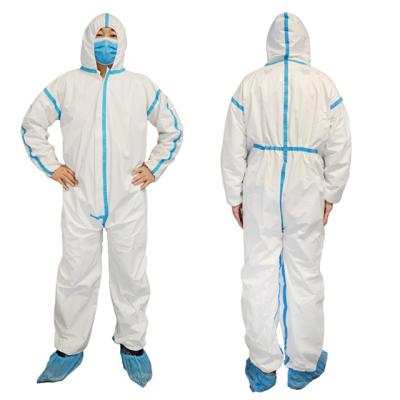 China Quick Delivery Microporous Disposable Overcoat PP SMS Coverall Suit With Hood for sale