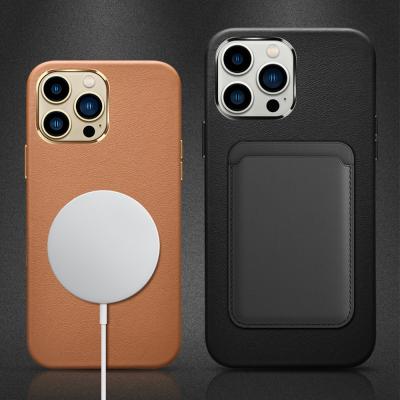 China Luxury Shockproof Leather Cover For iPhone 13 Max Leather Case iPhone 13 Case Magsafe Pro With Metal Camera Lens for sale