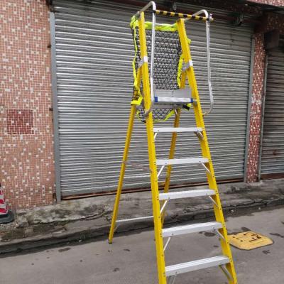 China Adjustable Folding Ladders Trolley Safety Sneaks Working Step Ladder Fiberglass Folding Platform Ladder for sale