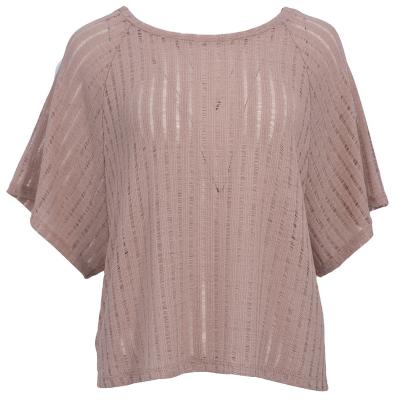 China Anti-pilling SEDUNO Casual Sexy Women Knitted Polyester Graphic Shirts Hollow Out Rib T-Shirts Wholesale for sale