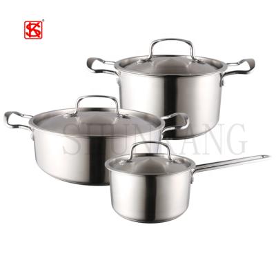 China Sustainable Korean Style 3PCS Non Stick Cookware Set Pot Milk Pot Stainless Steel Soup Hot Pot Cooking for sale