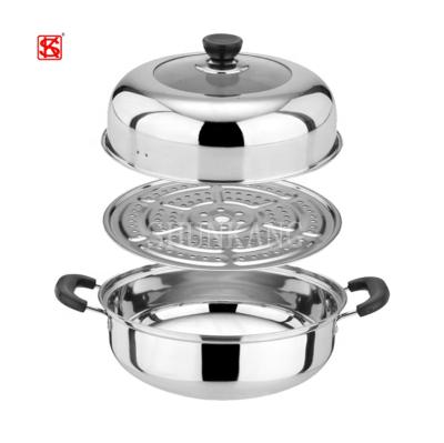 China Viable Factory Cheap Stainless Steel Steamer Pot 2 Layers Hot Pot With Steamer Soup Pot for sale