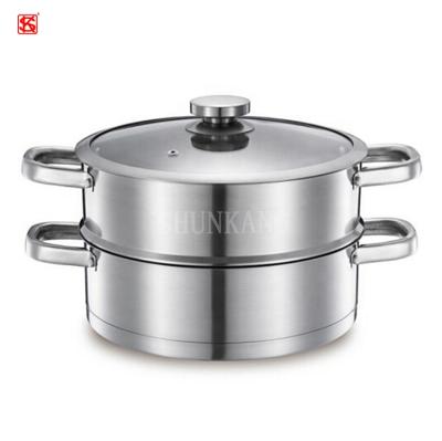 China Sustainable Kitchen Utensil Stainless Steel Steamer Pot Set Hot Pot With Steamer And Glass Lid for sale