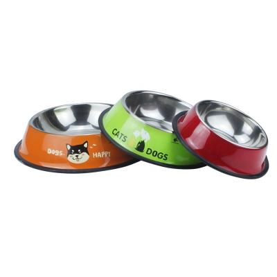 China Sustainable Colored Stainless Steel Dog Bowl With Rubber Base, Water Bowl And Pet Feeding Bowl for sale