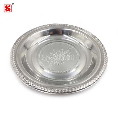 China Sustainable Thailand Style Serving Plate / Stainless Steel Metal Round Serving Dish / Flower Pattern Tray 30cm for sale