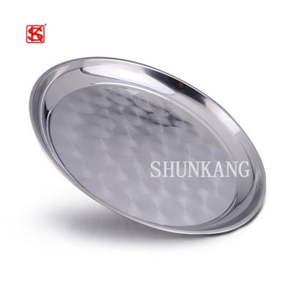 China Sustainable Serving Dish / Stainless Steel Metal Round Serving Dish Tray / Flower Pattern for sale