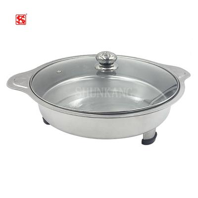 China Fast heating; Easy to clean; Eco - Friendly Round Food Warmer Chafing Dish Stainless Steel Buffet Serving Plate With Glass Lid for sale