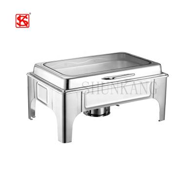 China Fast heating; Cupboards Trays Hotel Supplies 201 Stainless Steel Buffet Food Warmer Cookware Chafing Dish Set Buffet Hot Pot With Glass Cover for sale