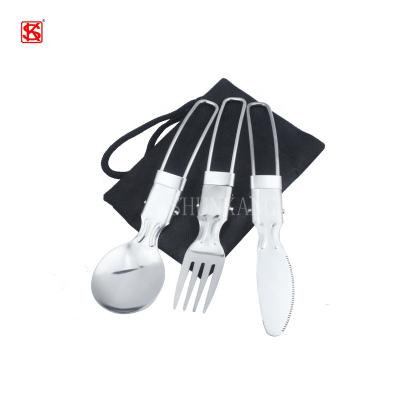 China Sustainable Portable 3 Pcs Stainless Steel Camping Cutlery Set With Foldable Knife And Fork Spoon Spork for sale