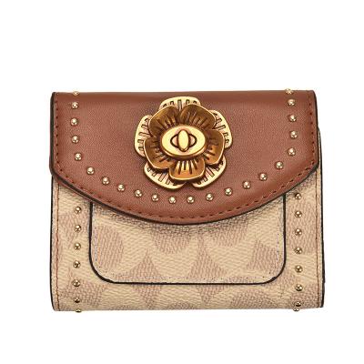 China With Organ Card Holder Wallet Organ Card Holder Luxury Short Travel Purse For Women PU Leather Elegant Style Rivets Decoration Gift Purse For Ladies for sale