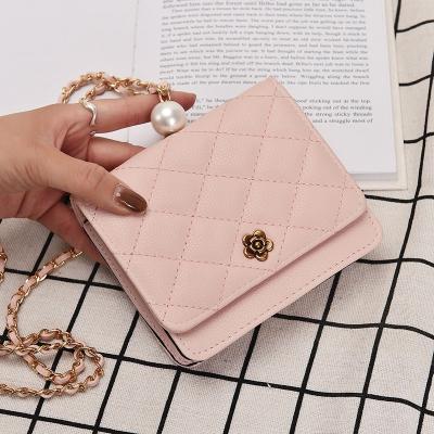 China - 2021 Wholesale Mini Body Wallet Cross - Body Cross Purse With Chain For Women PU Metal Leather Elegant Decoration Stitched Wallet For Ladies for sale