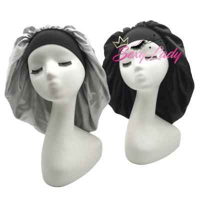 China New Picture Style Satin Hat Women's Simple Night Sleep Hood Hats Silky Big Hair Silk Hoods for sale