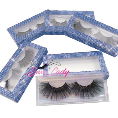 China Thick Natural Fluffy 3D Mink Fur Eyelash 25mm Silk Eyelash With Private Label Eyelash Faux Stone Blue Box for sale