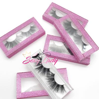 China Thick Natural Fluffy 3D Mink Fur Eyelash 25mm Silk Eyelash With Private Label Eyelash Pink Faux Stone Box for sale