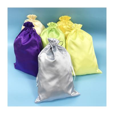 China Softly no logo satin bag silk hair packaging bags wholesale white business logo drawstring satin package bags for sale