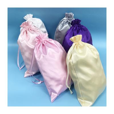 China Wholesale Soft Silk Drawstring Bags Custom Color Hair Vendor Package Soft Silk Bags Pink Purple Silk Bag for sale